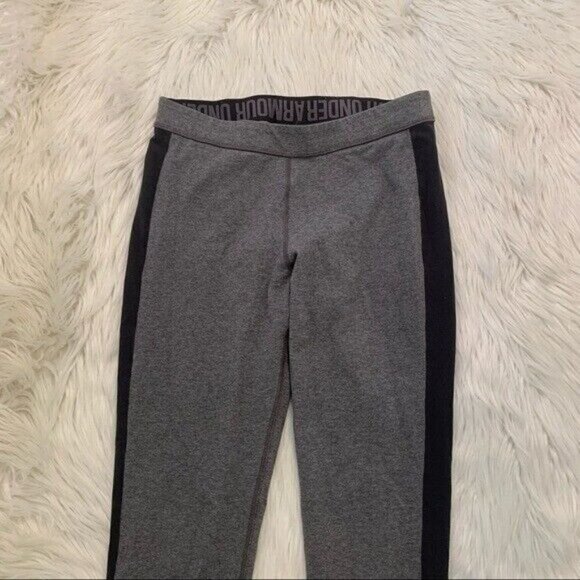 Under Armour Leggings Gray Black Colorblock Pink Stripe Hem - Picture 4 of 8